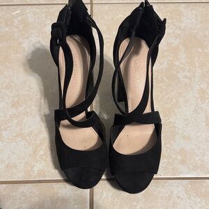 Limelight Black Suede Crisscross Ankle Strap Heels